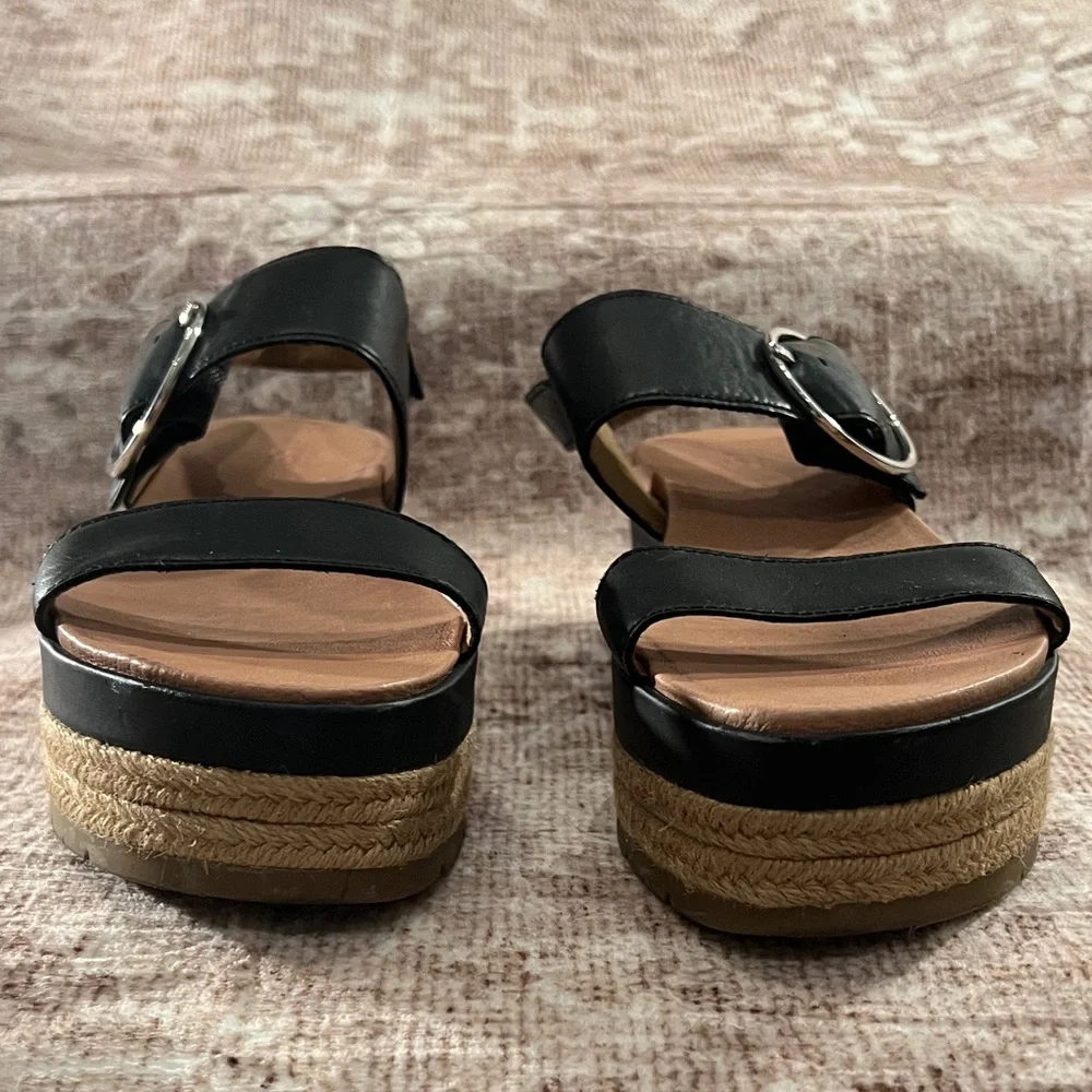 UGG Black Leather Espadrille Platform Sandals with Buckle - Picture 6 of 12